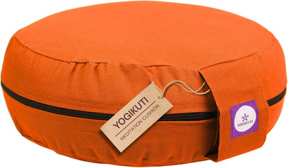 100% Cotton Meditation Cushion (Round) with Handle | Firm & Comfortable Yoga Cushion | Removable Washable Cover | Floor Seating Support for Meditation, Yoga & Pranayama