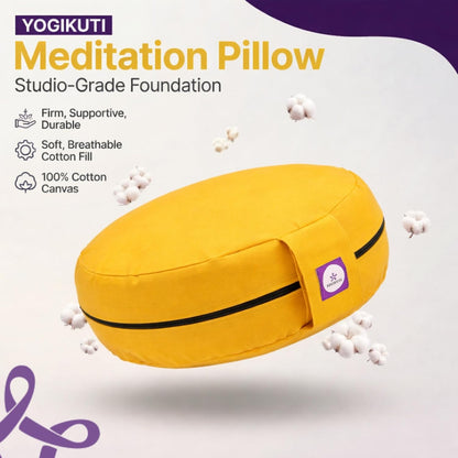 100% Cotton Meditation Cushion (Round) with Handle | Firm & Comfortable Yoga Cushion | Removable Washable Cover | Floor Seating Support for Meditation, Yoga & Pranayama