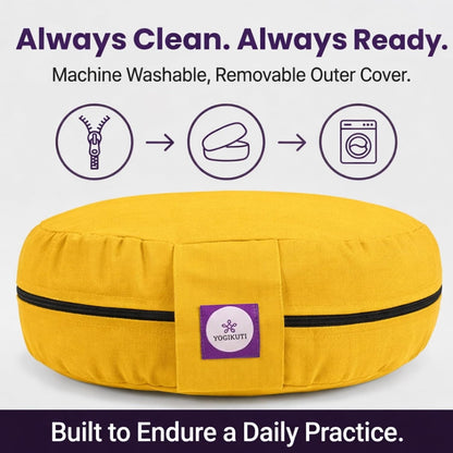 100% Cotton Meditation Cushion (Round) with Handle | Firm & Comfortable Yoga Cushion | Removable Washable Cover | Floor Seating Support for Meditation, Yoga & Pranayama