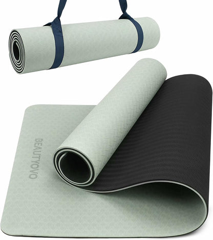 Yoga Mat with Strap, 1/3 Inch Extra Thick Yoga Mat Double-sided Non Slip, Professional TPE Yoga Mats for Women Men, Workout Mat for Yoga, Pilates and Floor Exercises