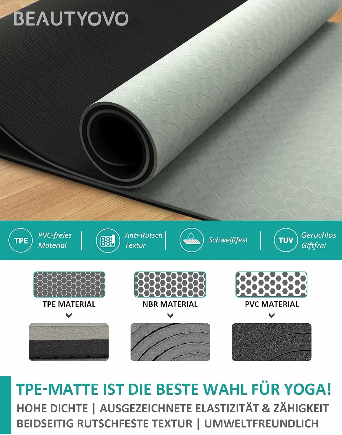 Yoga Mat with Strap, 1/3 Inch Extra Thick Yoga Mat Double-sided Non Slip, Professional TPE Yoga Mats for Women Men, Workout Mat for Yoga, Pilates and Floor Exercises