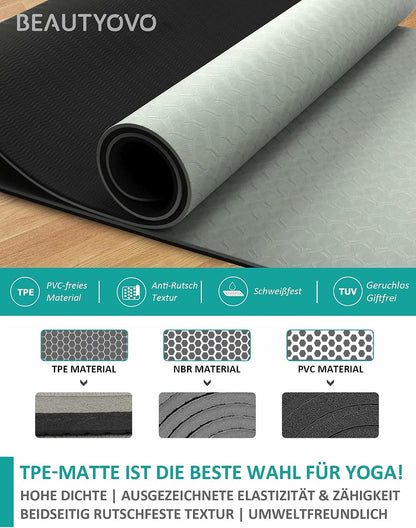 Yoga Mat with Strap, 1/3 Inch Extra Thick Yoga Mat Double-sided Non Slip, Professional TPE Yoga Mats for Women Men, Workout Mat for Yoga, Pilates and Floor Exercises