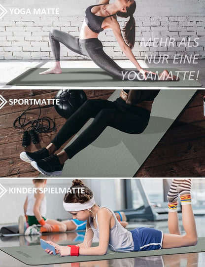 Yoga Mat with Strap, 1/3 Inch Extra Thick Yoga Mat Double-sided Non Slip, Professional TPE Yoga Mats for Women Men, Workout Mat for Yoga, Pilates and Floor Exercises