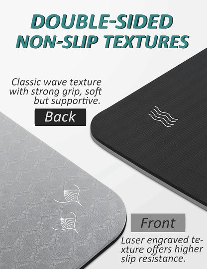 Yoga Mat with Strap, 1/3 Inch Extra Thick Yoga Mat Double-sided Non Slip, Professional TPE Yoga Mats for Women Men, Workout Mat for Yoga, Pilates and Floor Exercises
