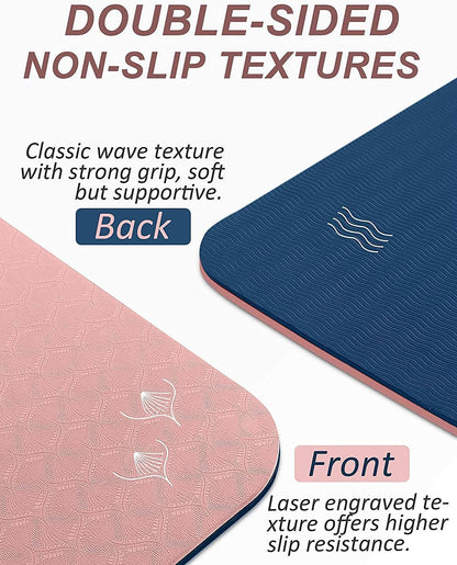 Yoga Mat with Strap, 1/3 Inch Extra Thick Yoga Mat Double-sided Non Slip, Professional TPE Yoga Mats for Women Men, Workout Mat for Yoga, Pilates and Floor Exercises