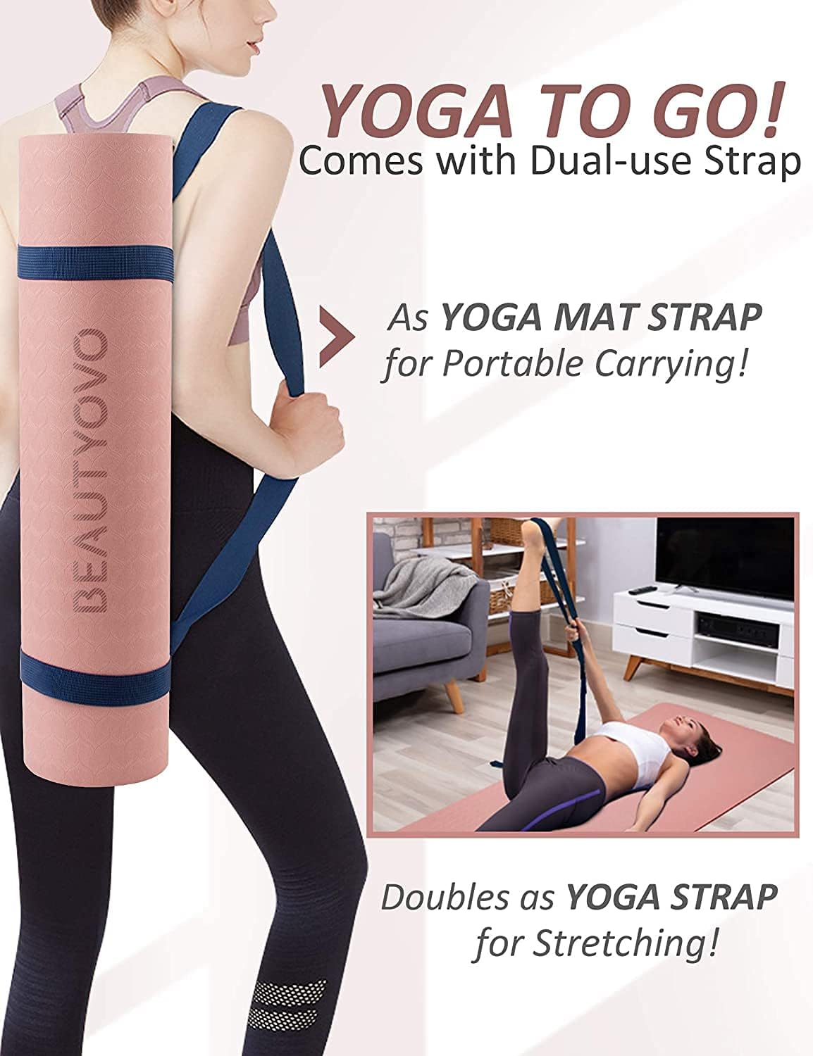 Yoga Mat with Strap, 1/3 Inch Extra Thick Yoga Mat Double-sided Non Slip, Professional TPE Yoga Mats for Women Men, Workout Mat for Yoga, Pilates and Floor Exercises