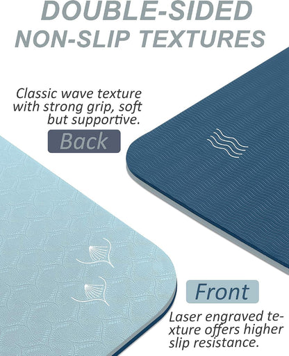 Yoga Mat with Strap, 1/3 Inch Extra Thick Yoga Mat Double-sided Non Slip, Professional TPE Yoga Mats for Women Men, Workout Mat for Yoga, Pilates and Floor Exercises