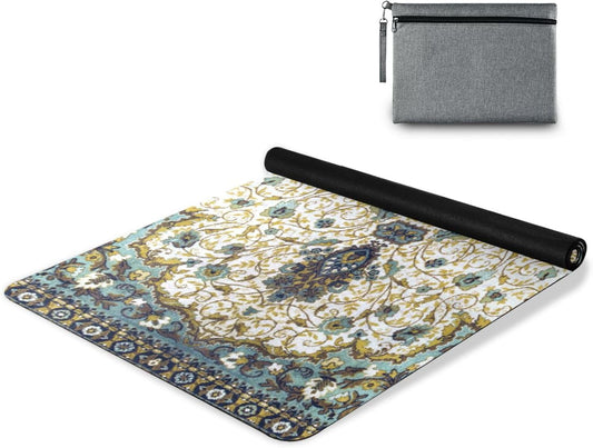 Persian Carpet Texture Yoga Mat for Women Men, Non Slip Exercise Mat Portable Travel Workout Mat with Storage Bag for Home Yoga, Pilates, Fitness 71x 26 Inch