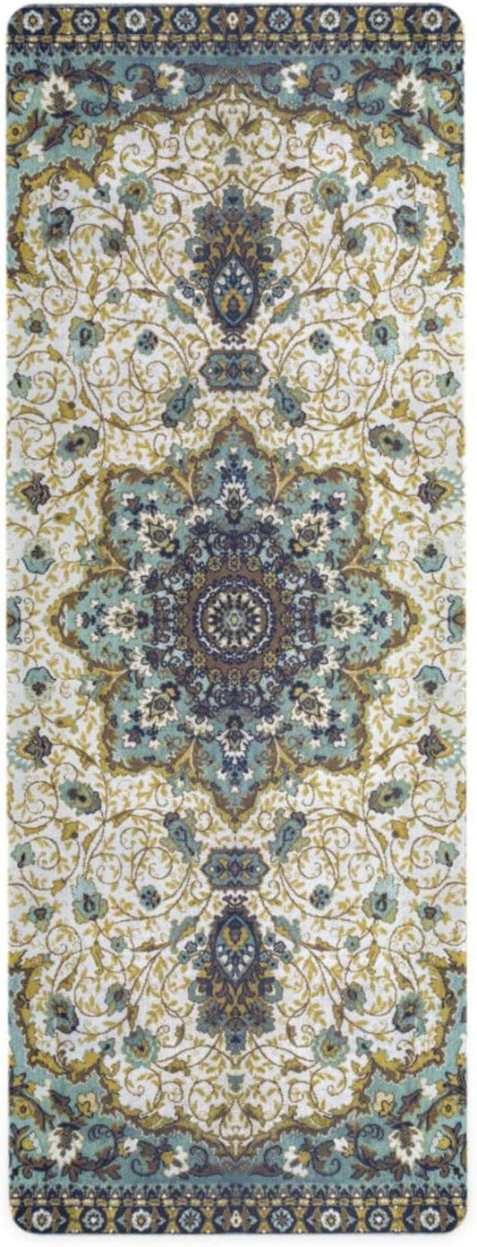 Persian Carpet Texture Yoga Mat for Women Men, Non Slip Exercise Mat Portable Travel Workout Mat with Storage Bag for Home Yoga, Pilates, Fitness 71x 26 Inch