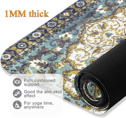 Persian Carpet Texture Yoga Mat for Women Men, Non Slip Exercise Mat Portable Travel Workout Mat with Storage Bag for Home Yoga, Pilates, Fitness 71x 26 Inch