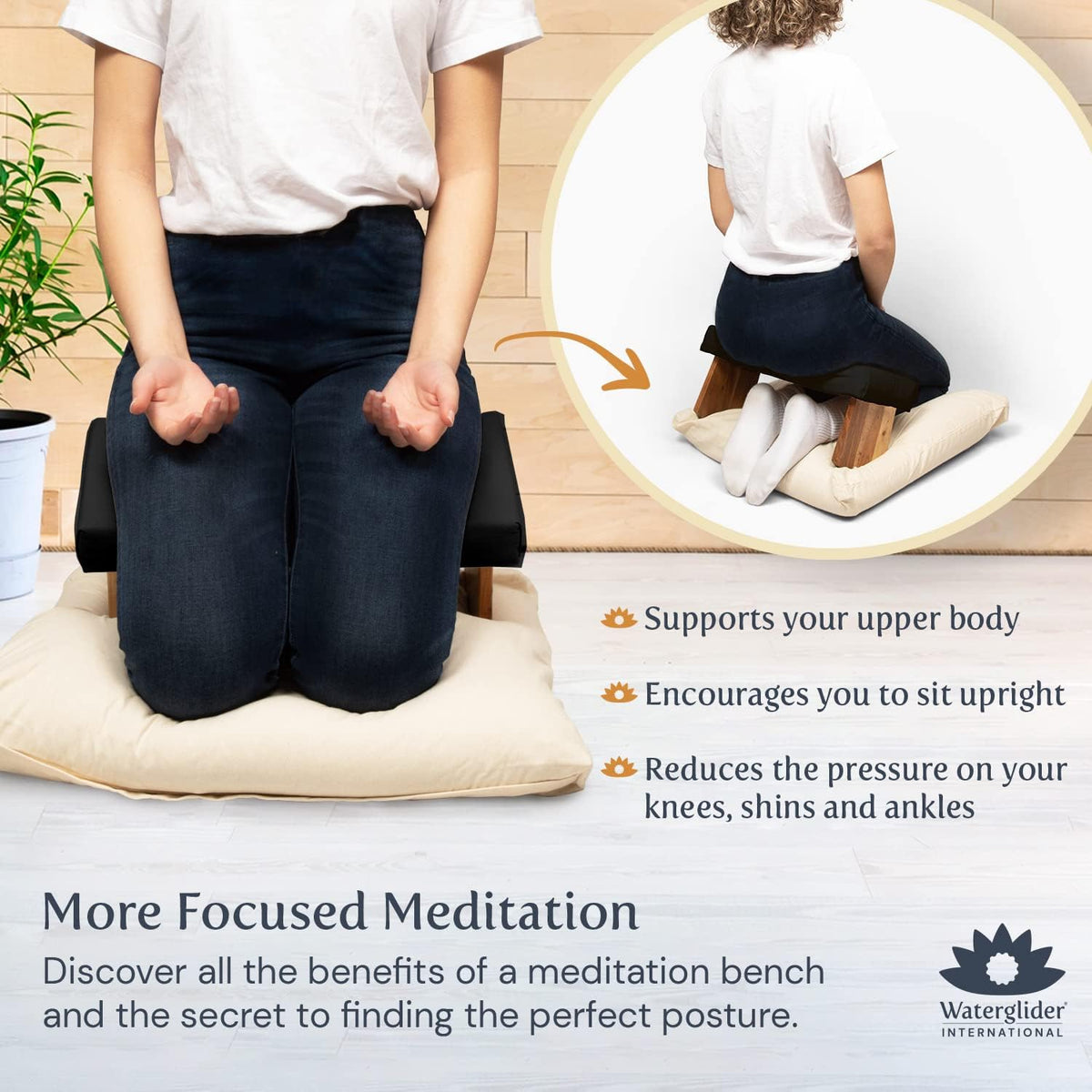 Meditation Bench (Zen Black), Seiza, Sustainable Acacia Wood with Curved Bottom Edges for the Perfect Posture, Meditation Stool, Prayer Bench, Meditation Chair, Yoga Stool