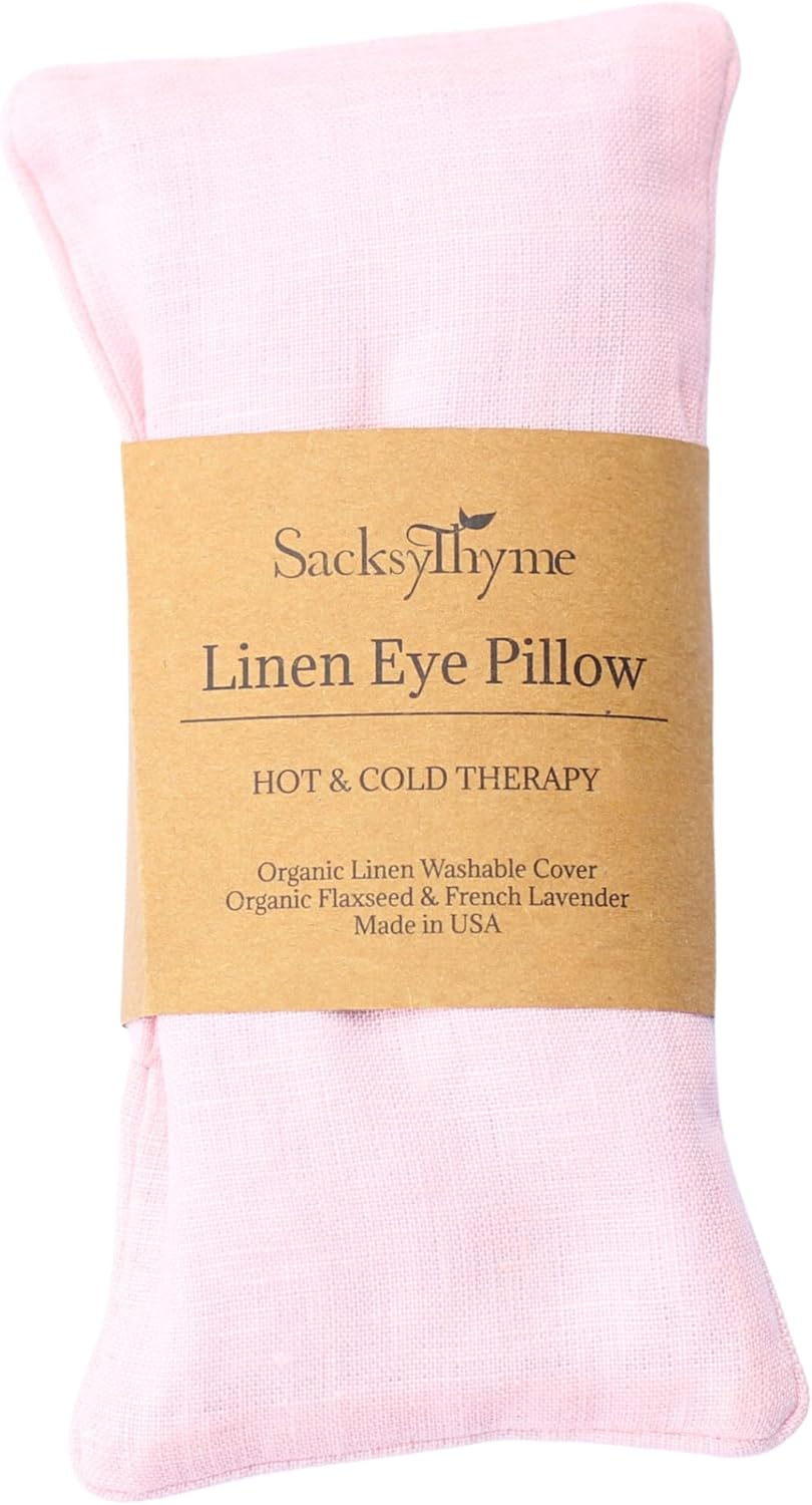 Organic Linen Eye Pillow - Lavender & Flaxseed for Relaxation, Yoga, Stress Relief - Microwavable Heating Pad & Cool Compress - Made in USA - Gifts for Meditation