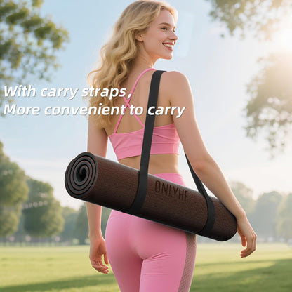 Yoga Mat Thick（8mm）Exercise Mat Non Slip Anti-tear,Pilates Mat for Men and Women,Workout Mats for Home,Barefoot Workouts and Floor Exercise,with Carrier Strap(71"x 24")