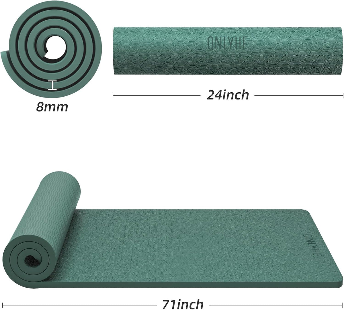 Yoga Mat Thick（8mm）Exercise Mat Non Slip Anti-tear,Pilates Mat for Men and Women,Workout Mats for Home,Barefoot Workouts and Floor Exercise,with Carrier Strap(71"x 24")