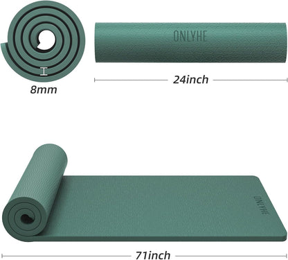 Yoga Mat Thick（8mm）Exercise Mat Non Slip Anti-tear,Pilates Mat for Men and Women,Workout Mats for Home,Barefoot Workouts and Floor Exercise,with Carrier Strap(71"x 24")