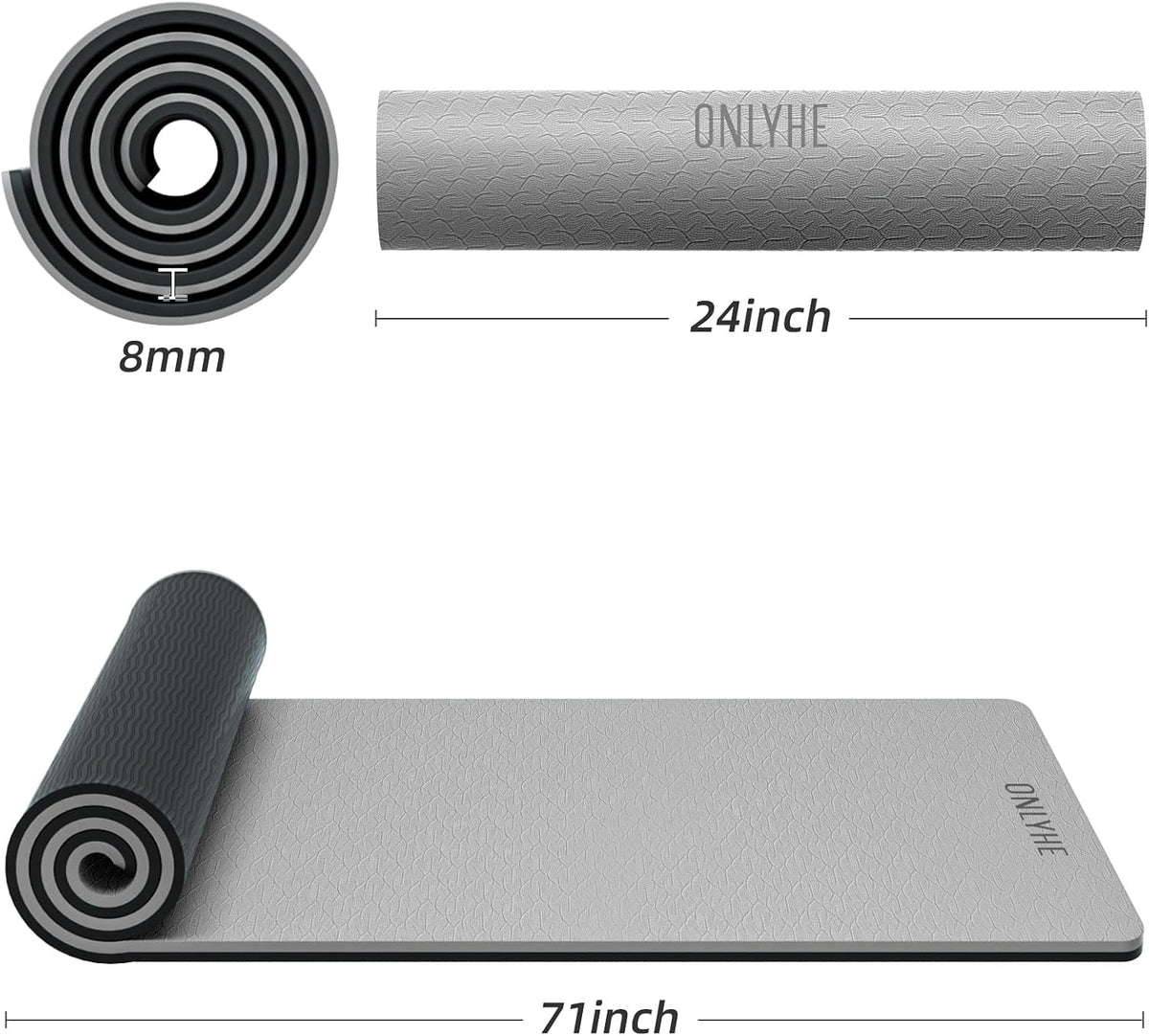 Yoga Mat Thick（8mm）Exercise Mat Non Slip Anti-tear,Pilates Mat for Men and Women,Workout Mats for Home,Barefoot Workouts and Floor Exercise,with Carrier Strap(71"x 24")