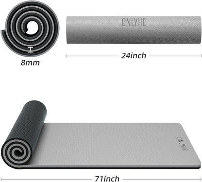 Yoga Mat Thick（8mm）Exercise Mat Non Slip Anti-tear,Pilates Mat for Men and Women,Workout Mats for Home,Barefoot Workouts and Floor Exercise,with Carrier Strap(71"x 24")