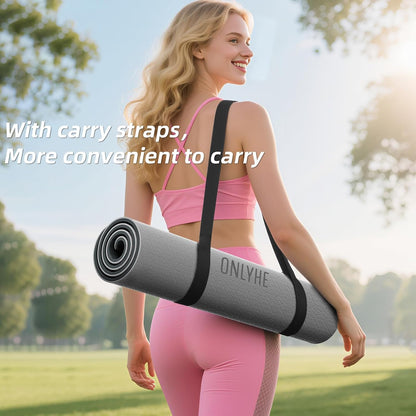 Yoga Mat Thick（8mm）Exercise Mat Non Slip Anti-tear,Pilates Mat for Men and Women,Workout Mats for Home,Barefoot Workouts and Floor Exercise,with Carrier Strap(71"x 24")
