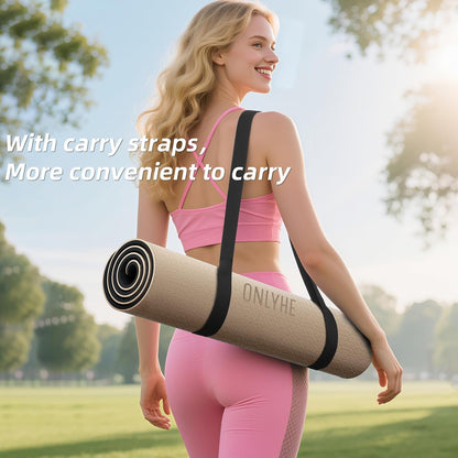 Yoga Mat Thick（8mm）Exercise Mat Non Slip Anti-tear,Pilates Mat for Men and Women,Workout Mats for Home,Barefoot Workouts and Floor Exercise,with Carrier Strap(71"x 24")