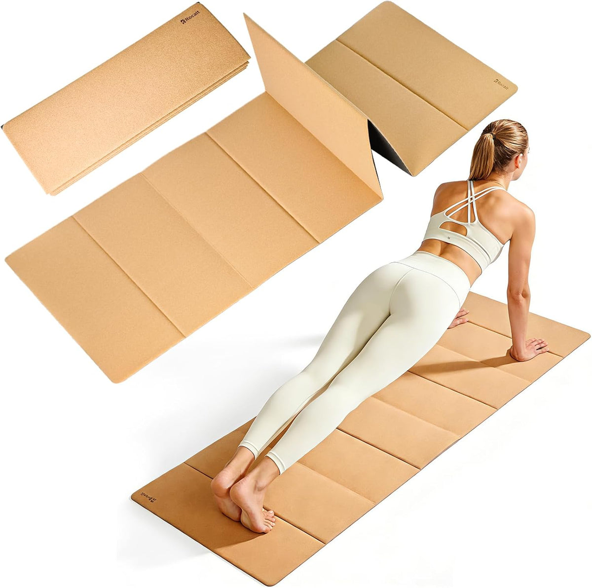 Foldable Cork Yoga Mat, Non Slip Travel Pilates Workout Mat