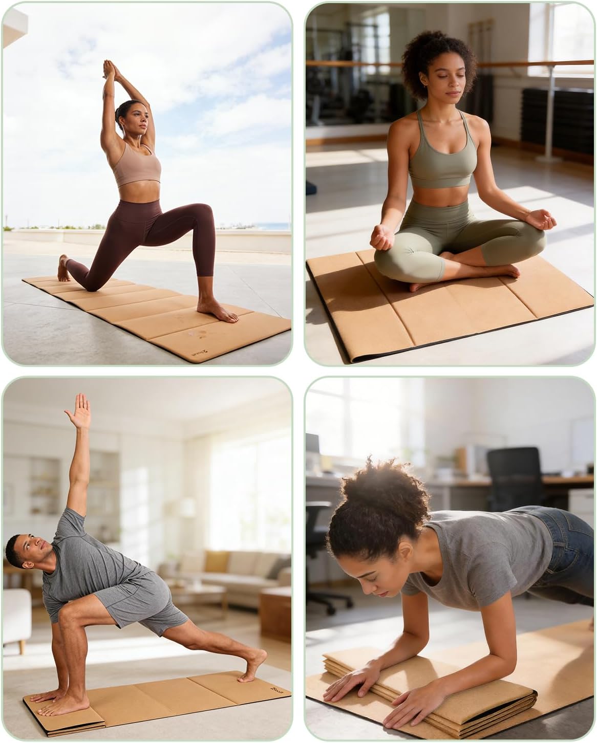 Foldable Cork Yoga Mat, Non Slip Travel Pilates Workout Mat