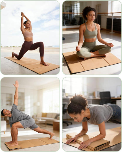 Foldable Cork Yoga Mat, Non Slip Travel Pilates Workout Mat