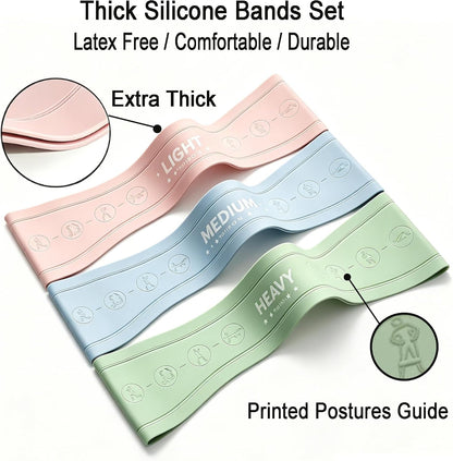 Silicone Booty Bands for Legs and Glute, Non Slip Extra Wide Thick Resistance Loop Bands, Mini Exercise Bands Set of 3, Workout Bands for Hip, Thigh, Pilates, Squat, Gym, Fitness for Women and Men