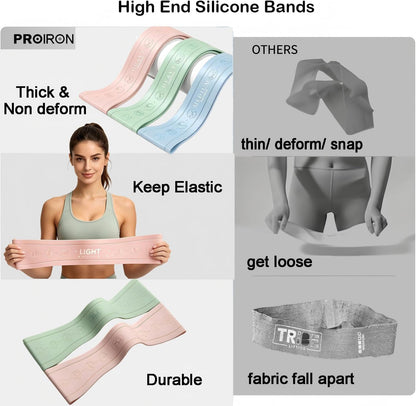 Silicone Booty Bands for Legs and Glute, Non Slip Extra Wide Thick Resistance Loop Bands, Mini Exercise Bands Set of 3, Workout Bands for Hip, Thigh, Pilates, Squat, Gym, Fitness for Women and Men