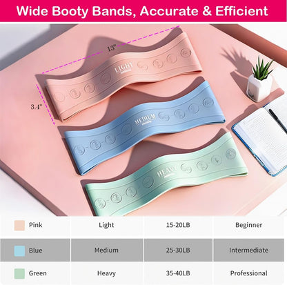 Silicone Booty Bands for Legs and Glute, Non Slip Extra Wide Thick Resistance Loop Bands, Mini Exercise Bands Set of 3, Workout Bands for Hip, Thigh, Pilates, Squat, Gym, Fitness for Women and Men