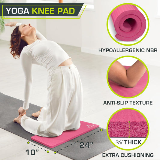 Extra Thick Yoga Knee Pad and Elbow Cushion 15mm (5/8”) Fits Standard Mats for Pain Free Joints in Yoga, Pilates, Floor Workouts