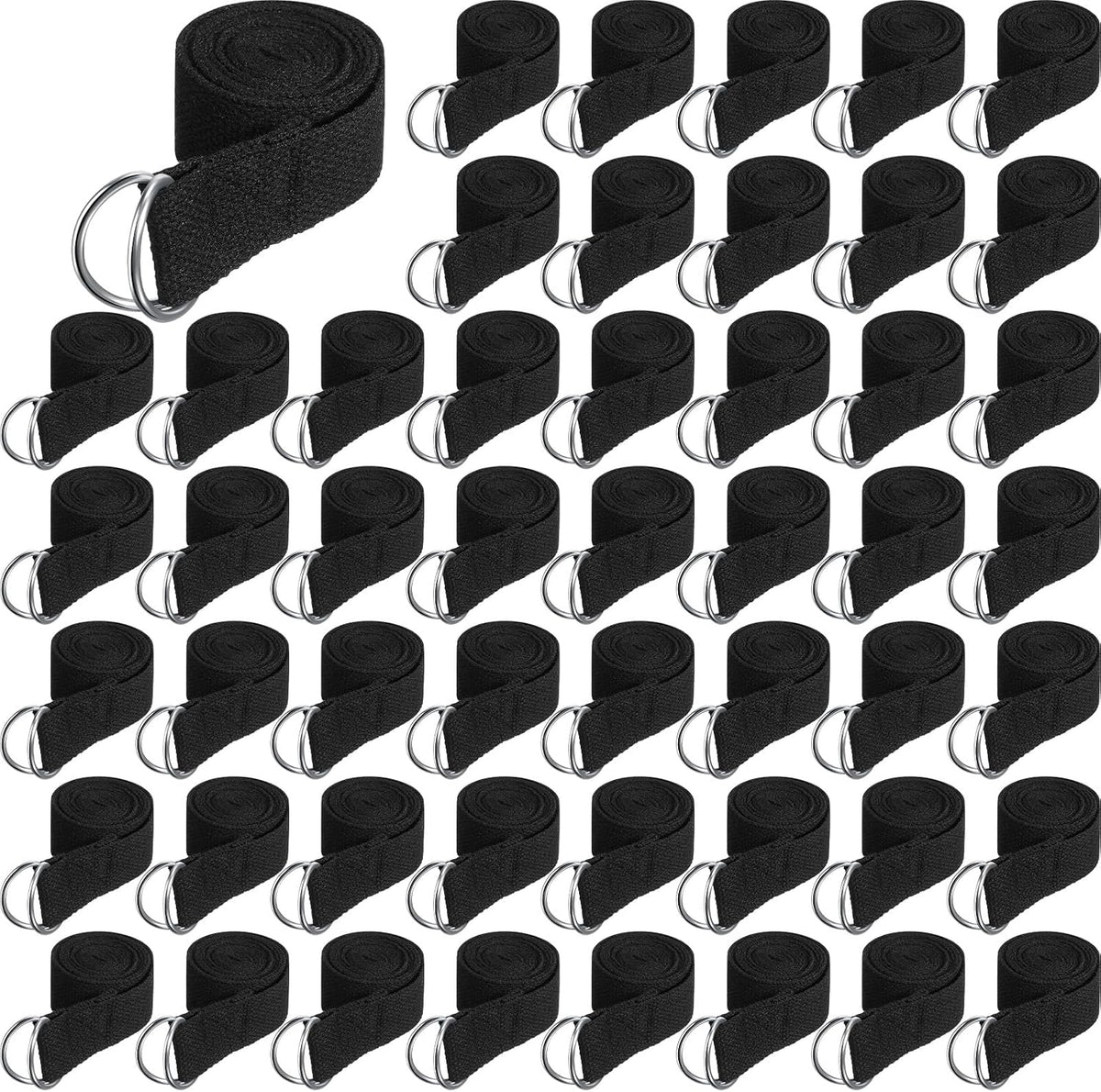 50 Pcs Yoga Strap for Stretching Bulk 6ft Exercise Stretch Band with Metal D Ring Adjustable Pilates Non Elastic Yoga Belt for Women Men Physical Fitness Gym Workout Dance (Black)
