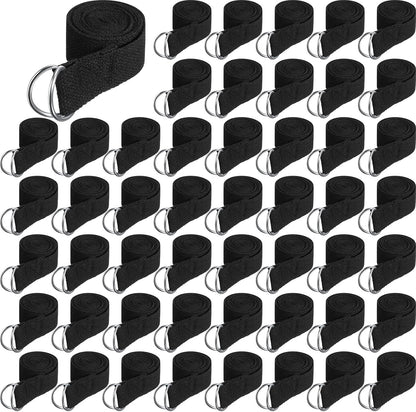 50 Pcs Yoga Strap for Stretching Bulk 6ft Exercise Stretch Band with Metal D Ring Adjustable Pilates Non Elastic Yoga Belt for Women Men Physical Fitness Gym Workout Dance (Black)