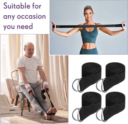 50 Pcs Yoga Strap for Stretching Bulk 6ft Exercise Stretch Band with Metal D Ring Adjustable Pilates Non Elastic Yoga Belt for Women Men Physical Fitness Gym Workout Dance (Black)