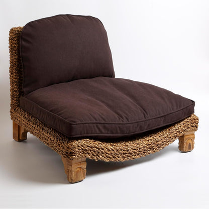 Serenity Meditation Floor Chair with Seagrass Woven Seat and Solid Mangowood Frame, Cushioned Seat, Wooden Legs, Natural Finish (Cream)