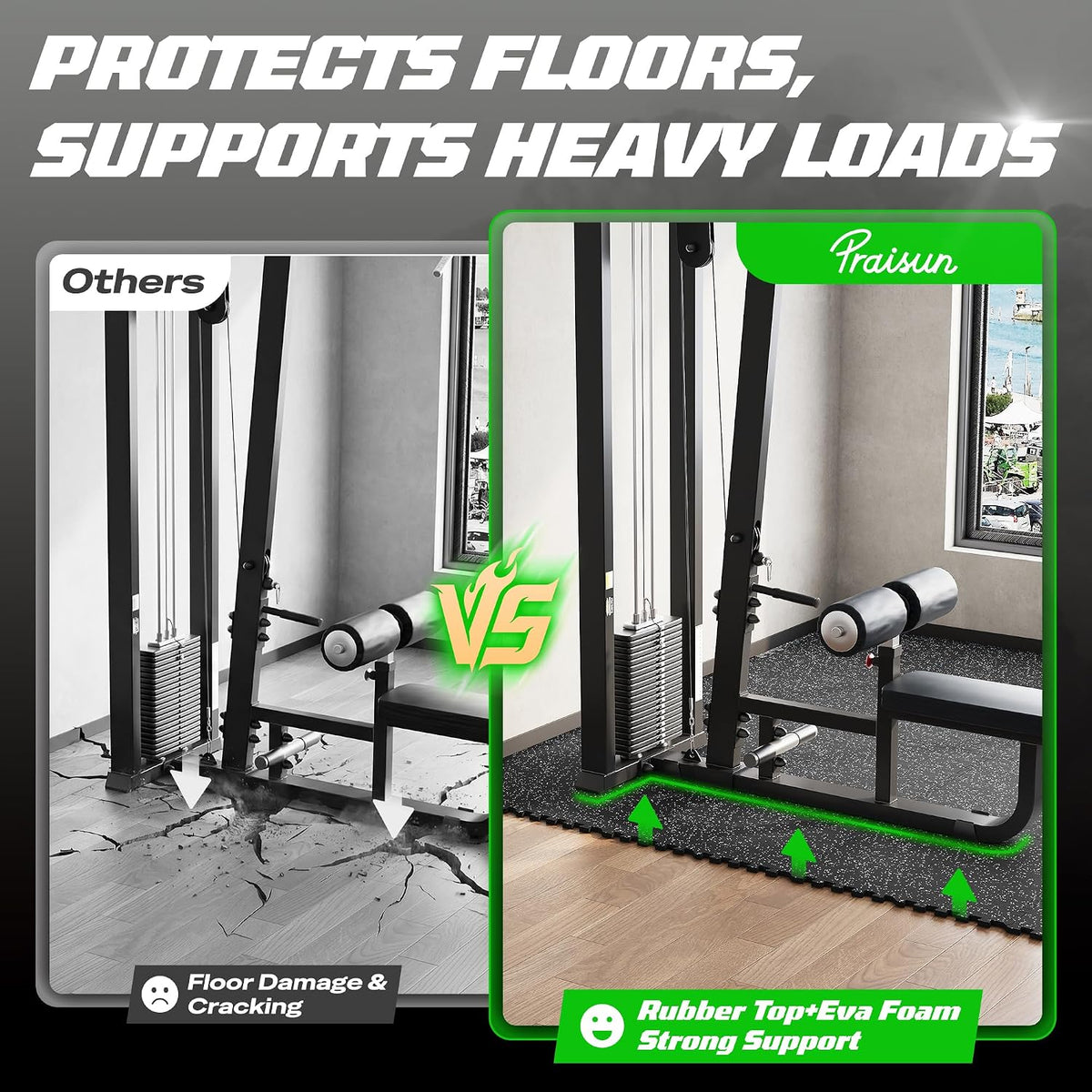 0.56" Rubber Top Gym Flooring, Heavy Duty Gym Mats for Home Gym