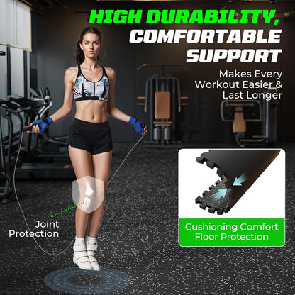 0.56" Rubber Top Gym Flooring, Heavy Duty Gym Mats for Home Gym