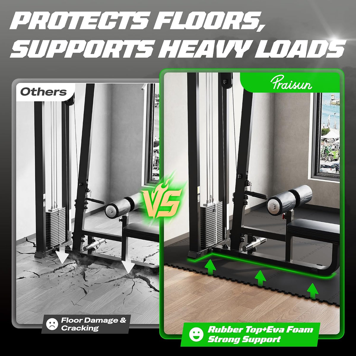 0.56" Rubber Top Gym Flooring, Heavy Duty Gym Mats for Home Gym