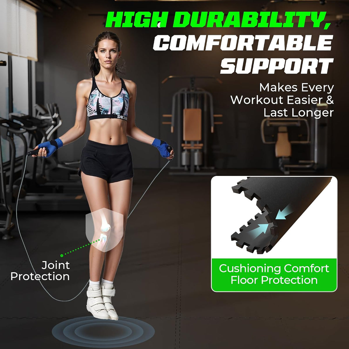 0.56" Rubber Top Gym Flooring, Heavy Duty Gym Mats for Home Gym