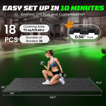 0.56" Rubber Top Gym Flooring, Heavy Duty Gym Mats for Home Gym