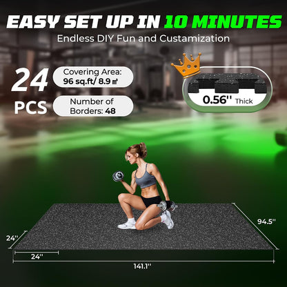 0.56" Rubber Top Gym Flooring, Heavy Duty Gym Mats for Home Gym