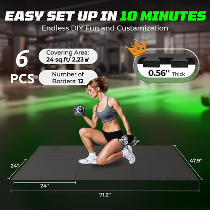 0.56" Rubber Top Gym Flooring, Heavy Duty Gym Mats for Home Gym