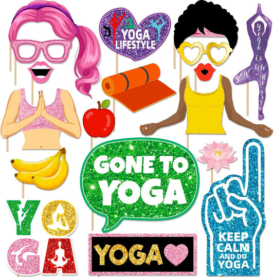 Yoga Party Decorations Birthday Photo Booth Props Sports Fitness Funny Photo Booth Props Kits for Women Girls Classroom Party Decoration Supplies