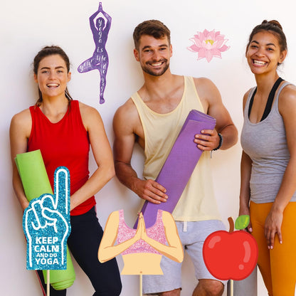 Yoga Party Decorations Birthday Photo Booth Props Sports Fitness Funny Photo Booth Props Kits for Women Girls Classroom Party Decoration Supplies