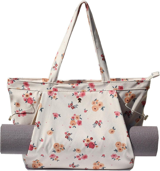 Corduroy Yoga Tote Bag Gifts for Women Drawstring Yoga Mat Bag for Office Workout Travel Carryall Pilates Gym