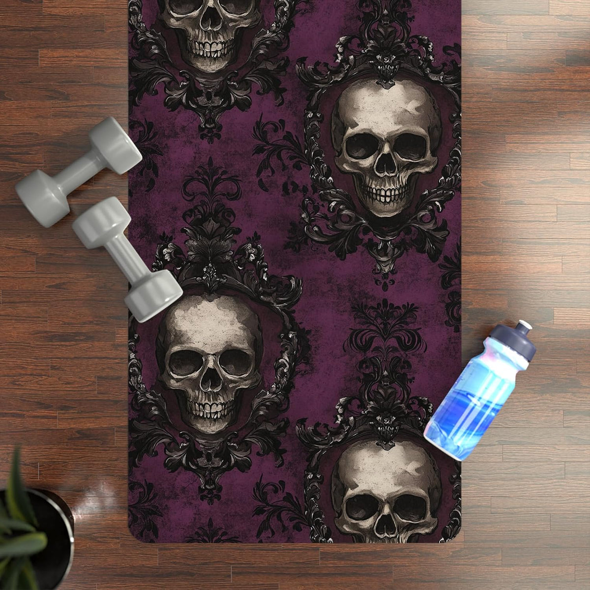 Gothic Skull Yoga Mat Unique Fitness, Perfect for Yoga Lovers, Halloween, Home Decor, Gothic
