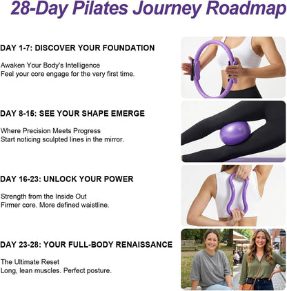 Home Pilates Ring and Ball Set for Women with 5 Resistance Bands 13 inch Magic Circle Workout Starter Kit for Beginners Full Body Toning 15 Min Daily Routine