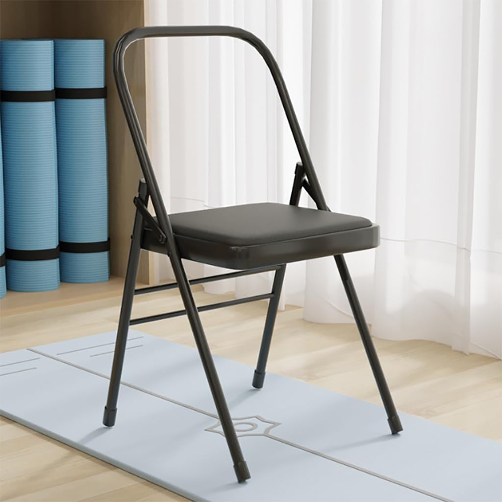 Yoga Assist Chair,Pilates Yoga Chair Freestanding Inversion Chair Folding Balance Training Yoga Stool 44x47x80cm,Beige