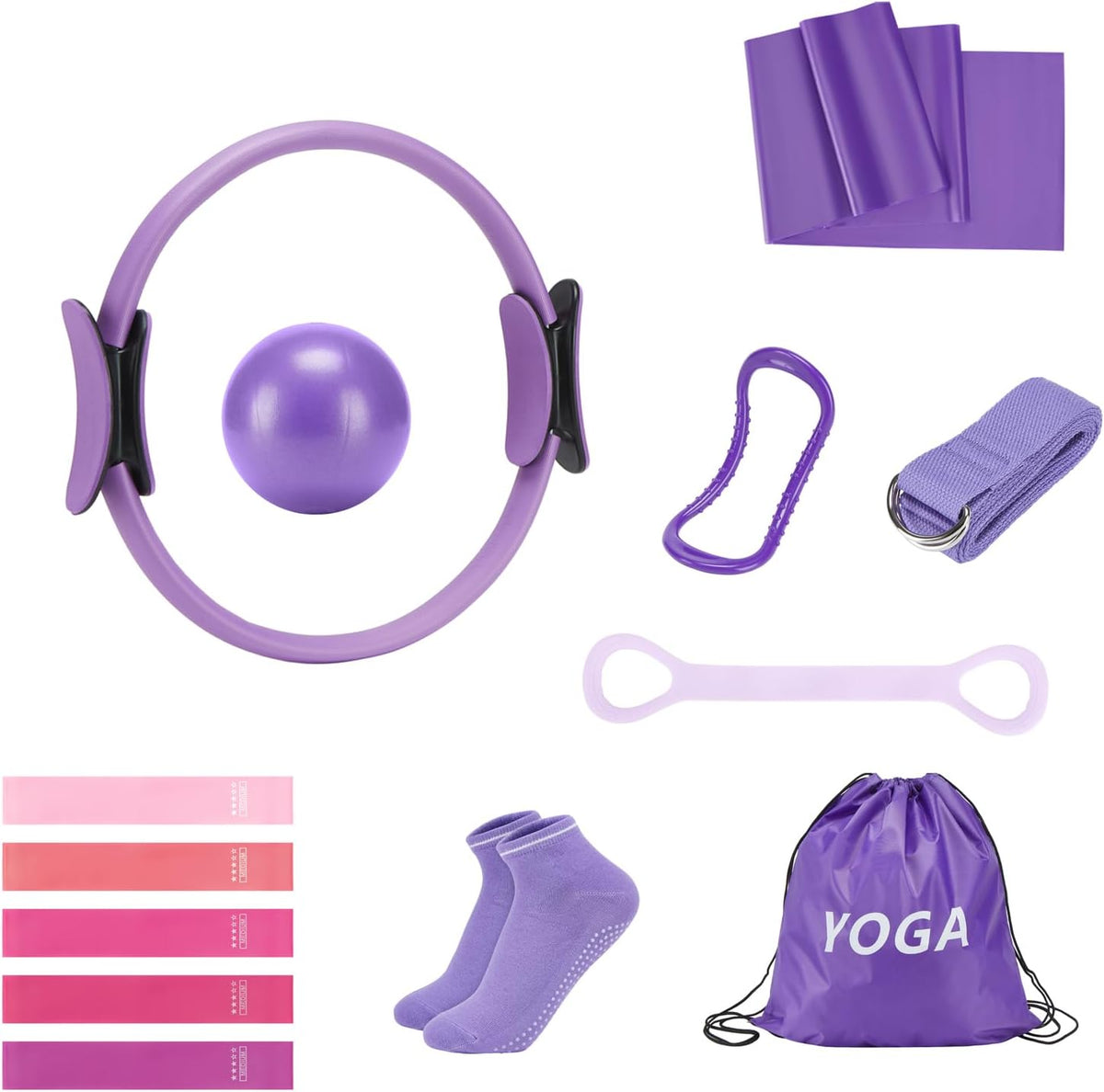 Pilates Ring Set for Women, Pilates Equipment with 5 Resistance Bands & Accessories, Pilates Ball, 14'' Magic Circle Hoop, Pilates Starter Kit for Beginners at Home