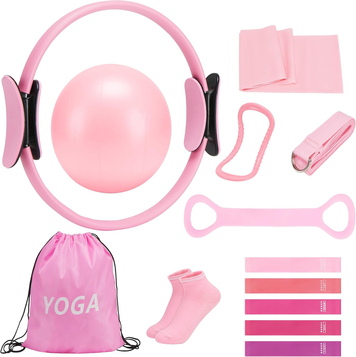 Pilates Ring Set for Women, Pilates Equipment with 5 Resistance Bands & Accessories, Pilates Ball, 14'' Magic Circle Hoop, Pilates Starter Kit for Beginners at Home