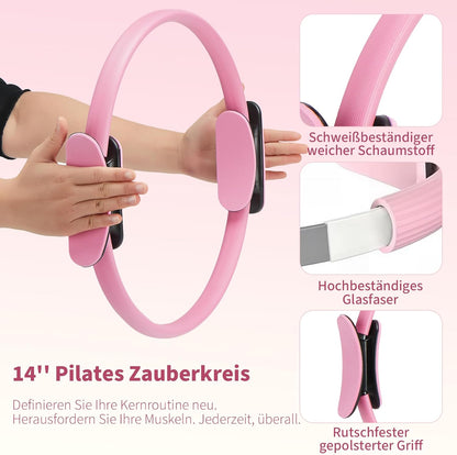 Pilates Ring Set for Women, Pilates Equipment with 5 Resistance Bands & Accessories, Pilates Ball, 14'' Magic Circle Hoop, Pilates Starter Kit for Beginners at Home
